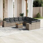 vidaXL Salon de jardin 11 Pièces avec coussins gris résine tressée