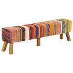 vidaXL Banc multicolore 160 cm tissu chindi et bois de manguier massif