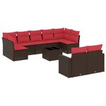 vidaXL Salon de jardin 10 Pièces avec coussins marron résine tressée