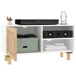 vidaXL Meuble TV Blanc 80x30x40 cm Bois de pin massif et rotin naturel