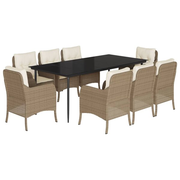 vidaXL Ensemble à manger de jardin et coussins 9 Pièces beige Poly rotin