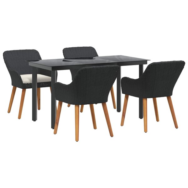 vidaXL Ensemble de salle à manger pour jardin 5 Pièces Noir polyrotin