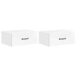 vidaXL Cabinet de chevet mural 2 Pièces Blanc brillant 49 x 34 5 x 20 cm