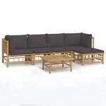 vidaXL Salon de jardin 6 Pièces avec coussins gris foncé bambou
