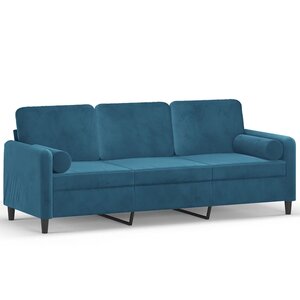 vidaXL Canapé 3 places avec oreillers décoratifs bleu 180 cm velours