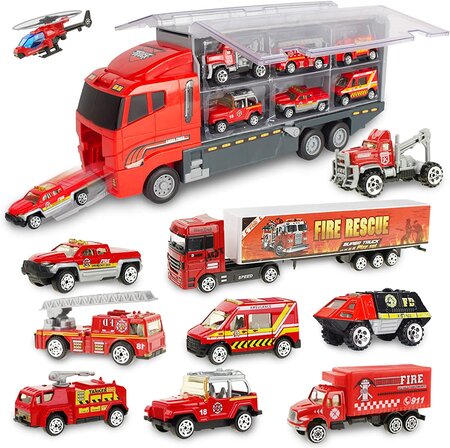 Camion de Transport avec Ensemble de 12 Voitures de pompier