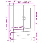 vidaXL Buffet haut gris béton 69 5x31x115 cm bois d'ingénierie