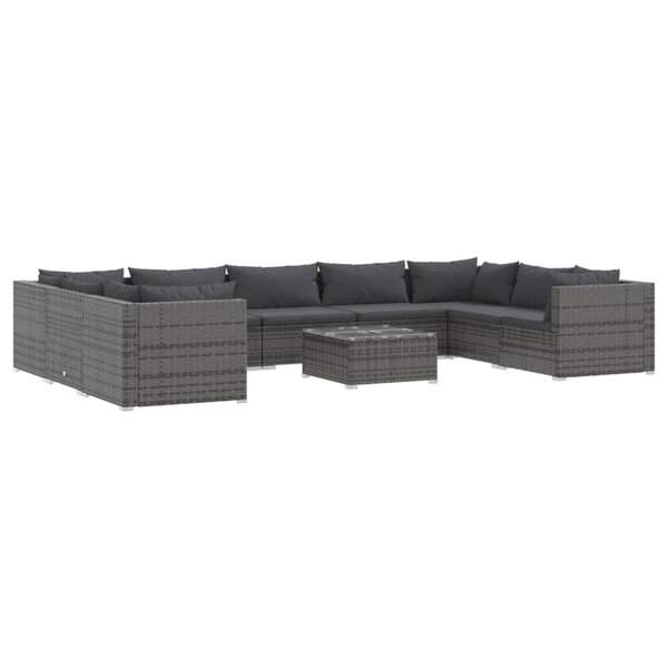 vidaXL Salon de jardin 10 Pièces avec coussins Résine tressée Gris