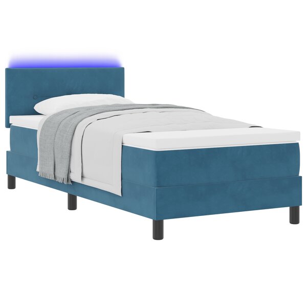 Lit Box Spring vidaXL avec Matelas et LED Bleu Foncé 100x200 cm Velours