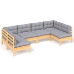 vidaXL Salon de jardin 6 Pièces avec coussins gris Bois de pin massif