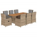 vidaXL Ensemble à manger de jardin et coussins 9 Pièces beige Poly rotin