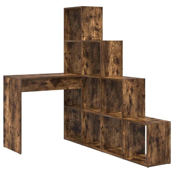 vidaXL Bureau d'angle avec étagère Chêne fumé 101 5 x 149 5 x 149 5 cm
