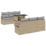vidaXL Canapé de Jardin 7 Pièces avec Coussins Beiges en Rattan Poly