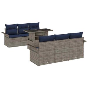 vidaXL Ensemble de canapé de jardin avec coussin 7 Pièces Gris Poly rotin