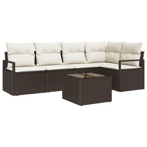 vidaXL Ensemble de canapé de jardin 6 Pièces Marron et Crème polyrotin
