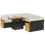 vidaXL Salon de jardin avec coussins 9 Pièces noir résine tressée acacia