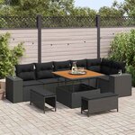vidaXL Ensemble de canapé de jardin avec coussin 9 Pièces Noir polyrotin