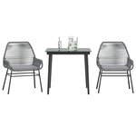 vidaXL Ensemble à manger jardin coussins 3 Pièces gris poly rotin verre
