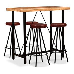 vidaXL Ensemble de bar 5 Pièces Bois d'acacia massif et cuir véritable