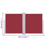 vidaXL Auvent latéral rétractable Rouge 140 x 600 cm