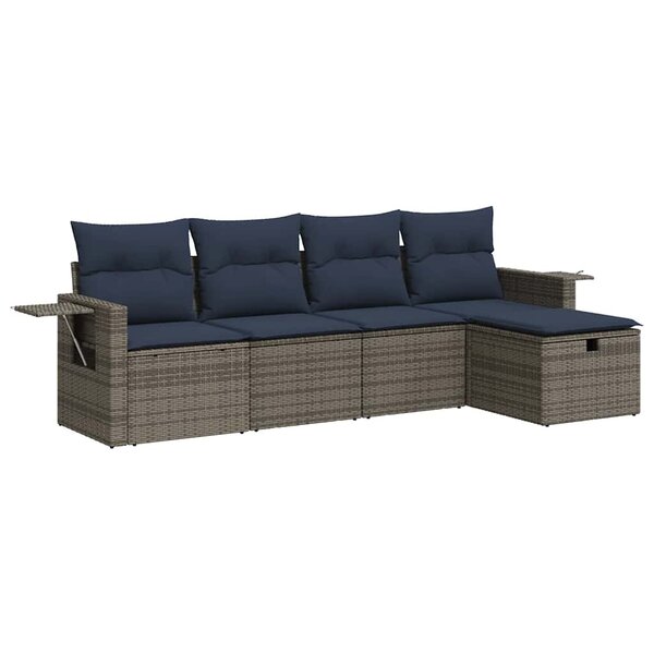 vidaXL Salon de jardin 5 Pièces avec coussins gris résine tressée