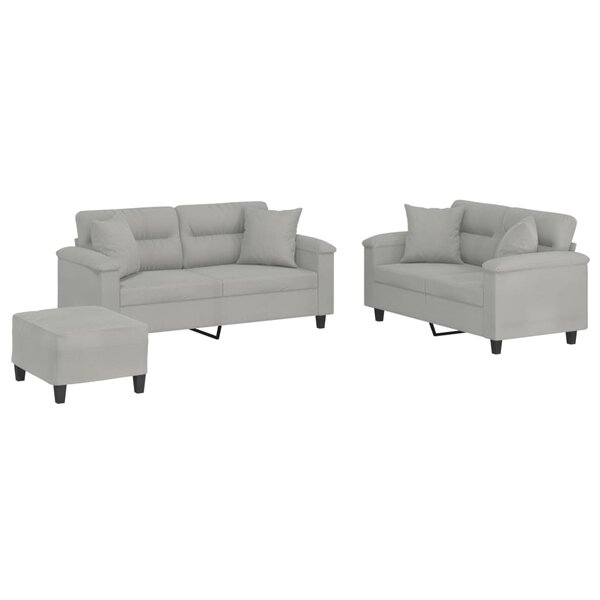 vidaXL Ensemble de canapés 3 Pièces coussins Gris clair Tissu microfibre