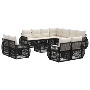 vidaXL Ensemble de canapé de jardin 12 Pièces Noir et blanc crème