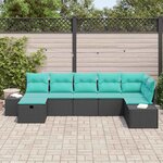 vidaXL Ensemble de canapé de jardin avec coussin 7 Pièces Noir polyrotin