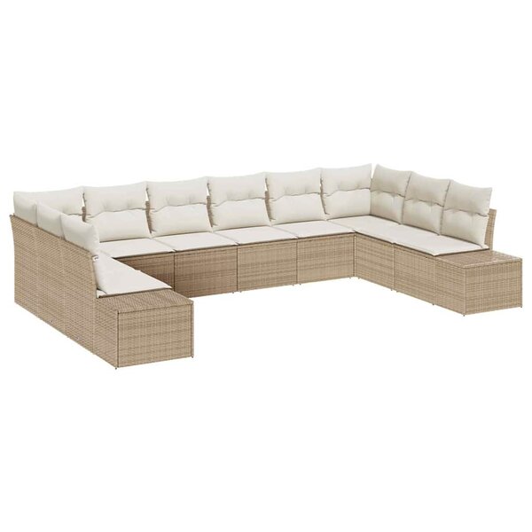 vidaXL Ensemble de canapé de jardin 10 Pièces Beige Poly rotin