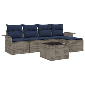 vidaXL Ensemble de canapé de jardin avec coussin 6 Pièces Gris Poly rotin