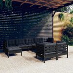 vidaXL Salon de jardin 10 Pièces avec coussins Noir Bois de pin massif