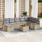Set de Canapés de Jardin 9 Pièces avec Coussins Beige Poly Rattan