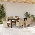 Ensemble de Salle à Manger de Jardin de 7 Pièces avec Coussins Beige en Poly Rattan