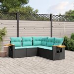vidaXL Salon de jardin 5 Pièces avec coussins noir résine tressée
