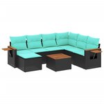 vidaXL Salon de jardin 8 Pièces avec coussins noir résine tressée