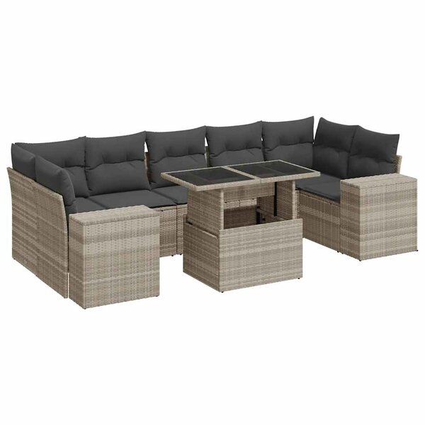 vidaXL Salon de jardin 8 Pièces avec coussins gris clair résine tressée