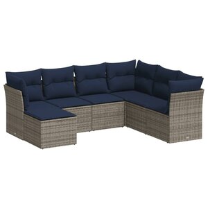 vidaXL Salon de jardin 7 Pièces avec coussins gris résine tressée