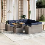 vidaXL Salon de jardin 9 Pièces avec coussins gris résine tressée