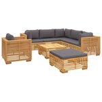 vidaXL Salon de jardin 8 Pièces avec coussins Bois de teck solide