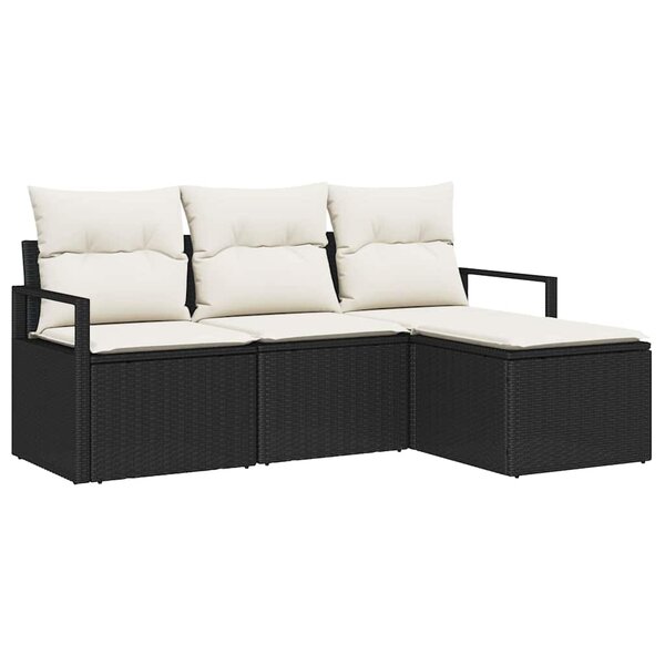 vidaXL Ensemble de canapé de jardin avec coussin 4 Pièces Noir  Crème