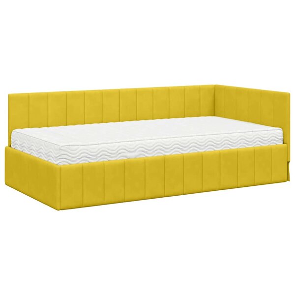 vidaXL Cadre de lit d'angle avec matelas Jaune 90 x 190 cm Velours