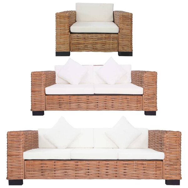 vidaXL Ensemble de canapés 3 Pièces avec coussins Rotin naturel