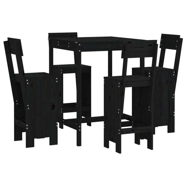 vidaXL Ensemble de bar de jardin 5 Pièces noir bois de pin massif