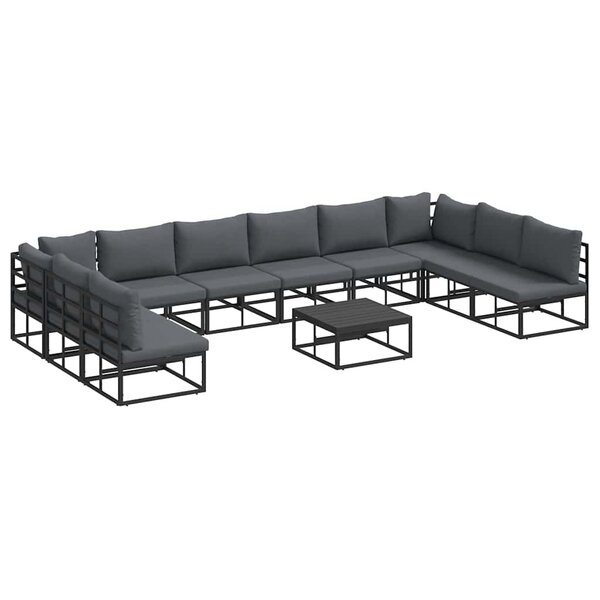 vidaXL Ensemble de canapé de jardin avec coussin 11 Pièces Noir Aluminium