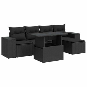 vidaXL Salon de jardin 6 Pièces avec coussins noir résine tressée
