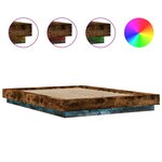 vidaXL Cadre de lit et lumières LED sans matelas chêne fumé 135x190 cm