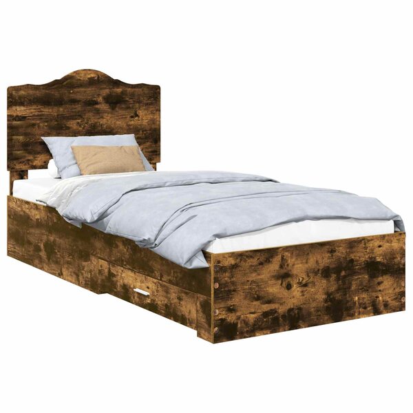 vidaXL Cadre de lit Chêne fumé 90 x 200 cm Bois d'ingénierie