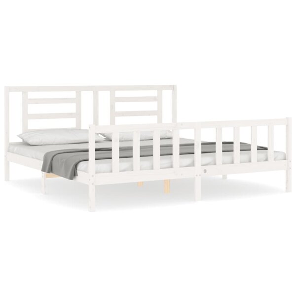vidaXL Cadre de lit avec tête de lit blanc Super King Size bois massif