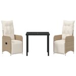vidaXL Set de jardin 3 pièces avec coussins beiges en poly rattan