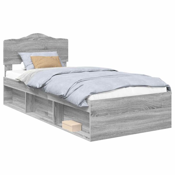 vidaXL Cadre de lit Gris Sonoma 90 x 200 cm Bois de pin massif